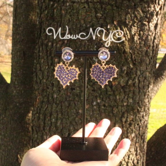 S925 Heart Sparkle Rhinestone Heart Stud Earrings - Picture 10 of 11